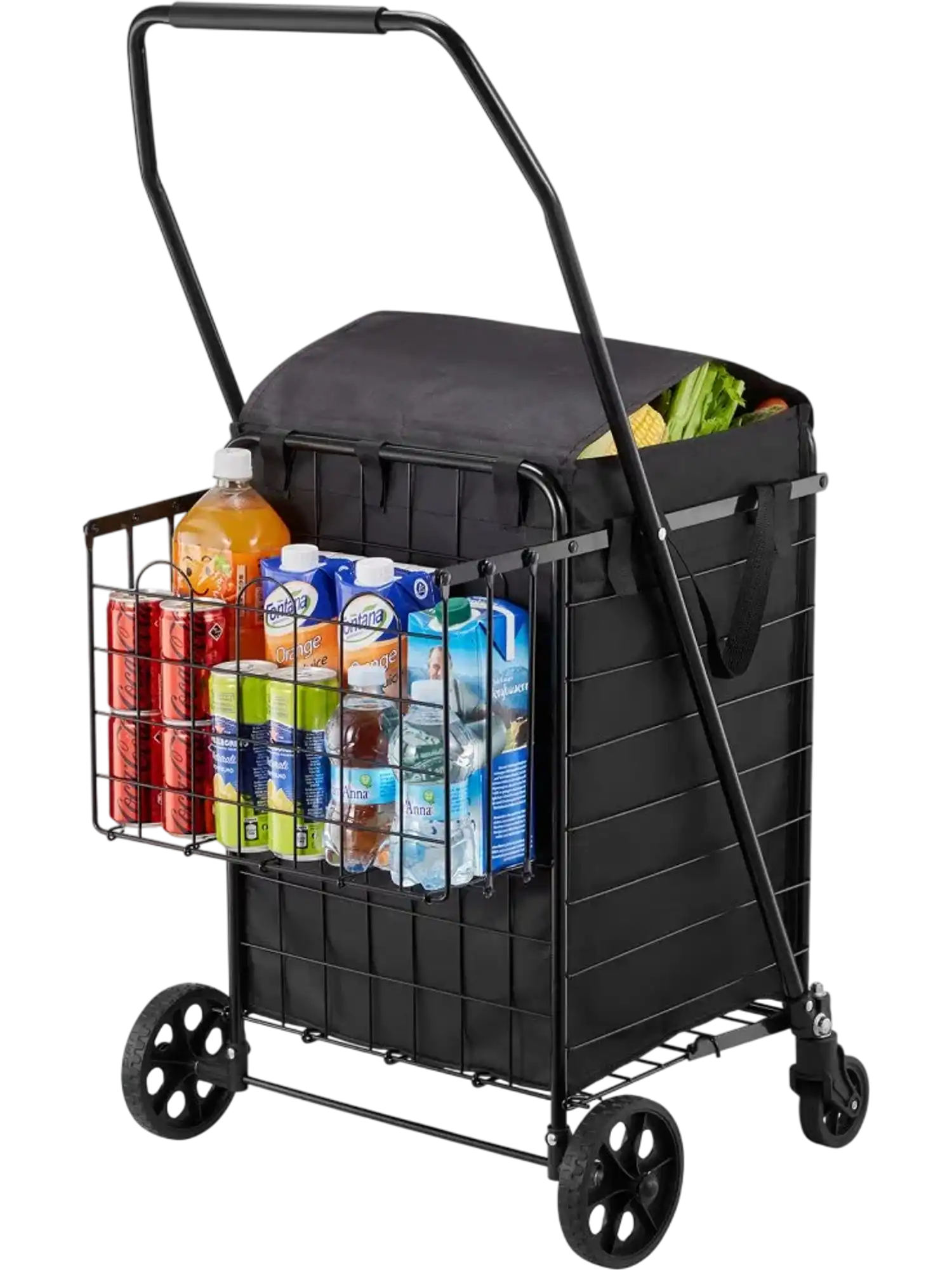 Vevor Shopping Cart Heavy Duty Folding Utility Cart with Dual Baskets & Wheels 100 lbs New