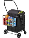 VEVOR Shopping Cart, Folding Grocery Utility Cart with Dual Baskets, Waterproof Liner & Wheels, 100 LBS Large Load Capacity, Heavy Duty Laundry Basket for Laundry, Shopping, Camping, Grocery, Luggage