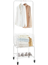 VEVOR Metal Rolling Laundry Basket with Hanging Garment Rack, Height Adjustment Laundry Hamper Cart with Basket Load and Shelf Load, Storage Organizer with Heavy Duty Lockable Wheels