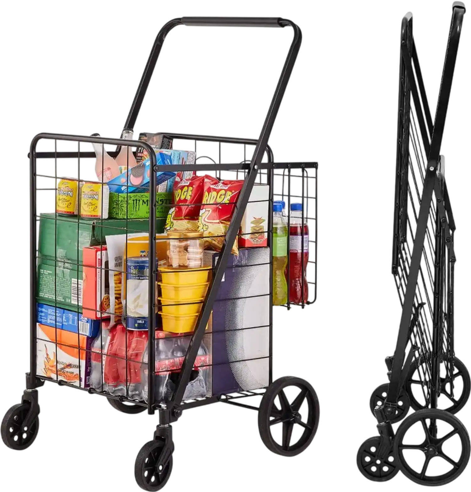 Vevor Utility Cart Folding Shopping Cart with Double Baskets New