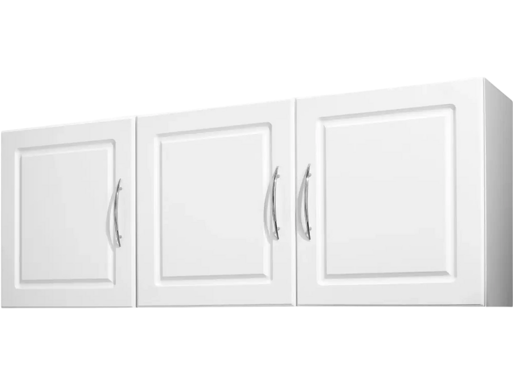 VEVOR Laundry Room Wall Cabinet, 2-Tier Wall Mounted Hanging Cabinet with Adjustable Shelf, Cupboard Storage with 3 Doors, for Kitchen, Bathroom, Laundry, 12.44 x 54 x 20.31 in (D x W x H), White