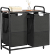 VEVOR 2 Section Laundry Sorter, Large Laundry Hamper with Metal Frame and Wooden Tabletop, Freestanding Storage Organizer Baskets with Pull-Out 600D Oxford Cloth Bags for Dirty Clothes, Bathroom