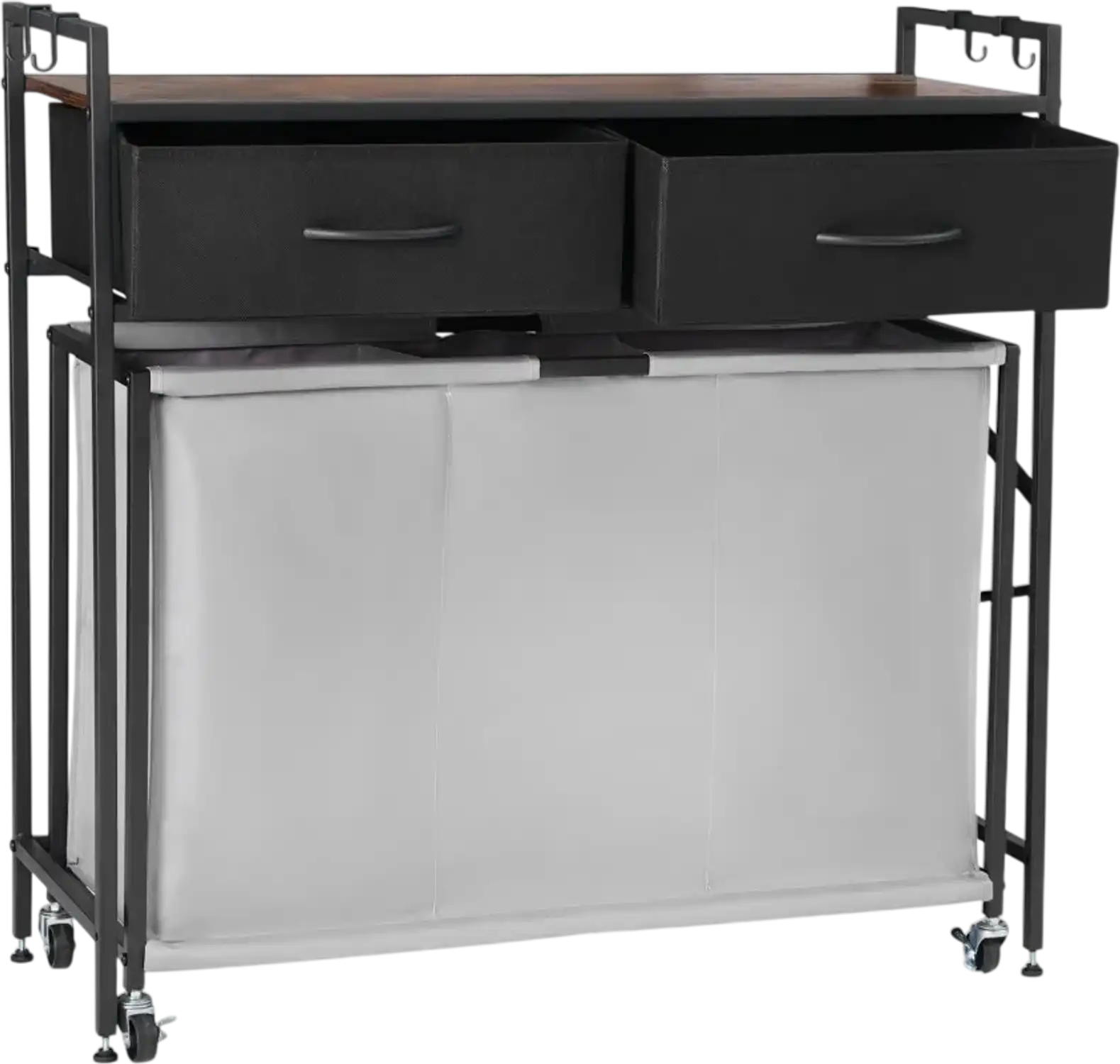 Vevor Laundry Sorter 3-Section Rolling Hamper with 2 Drawers, Hooks & Wheels New