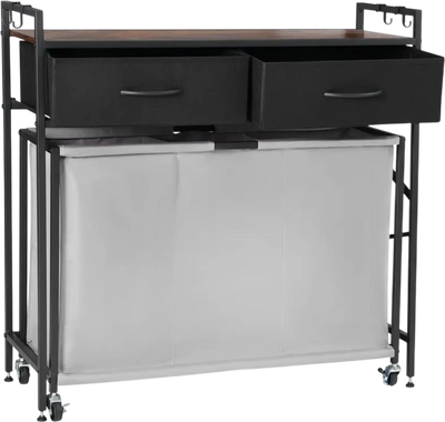 Vevor Laundry Sorter 3-Section Rolling Hamper with 2 Drawers, Hooks & Wheels New