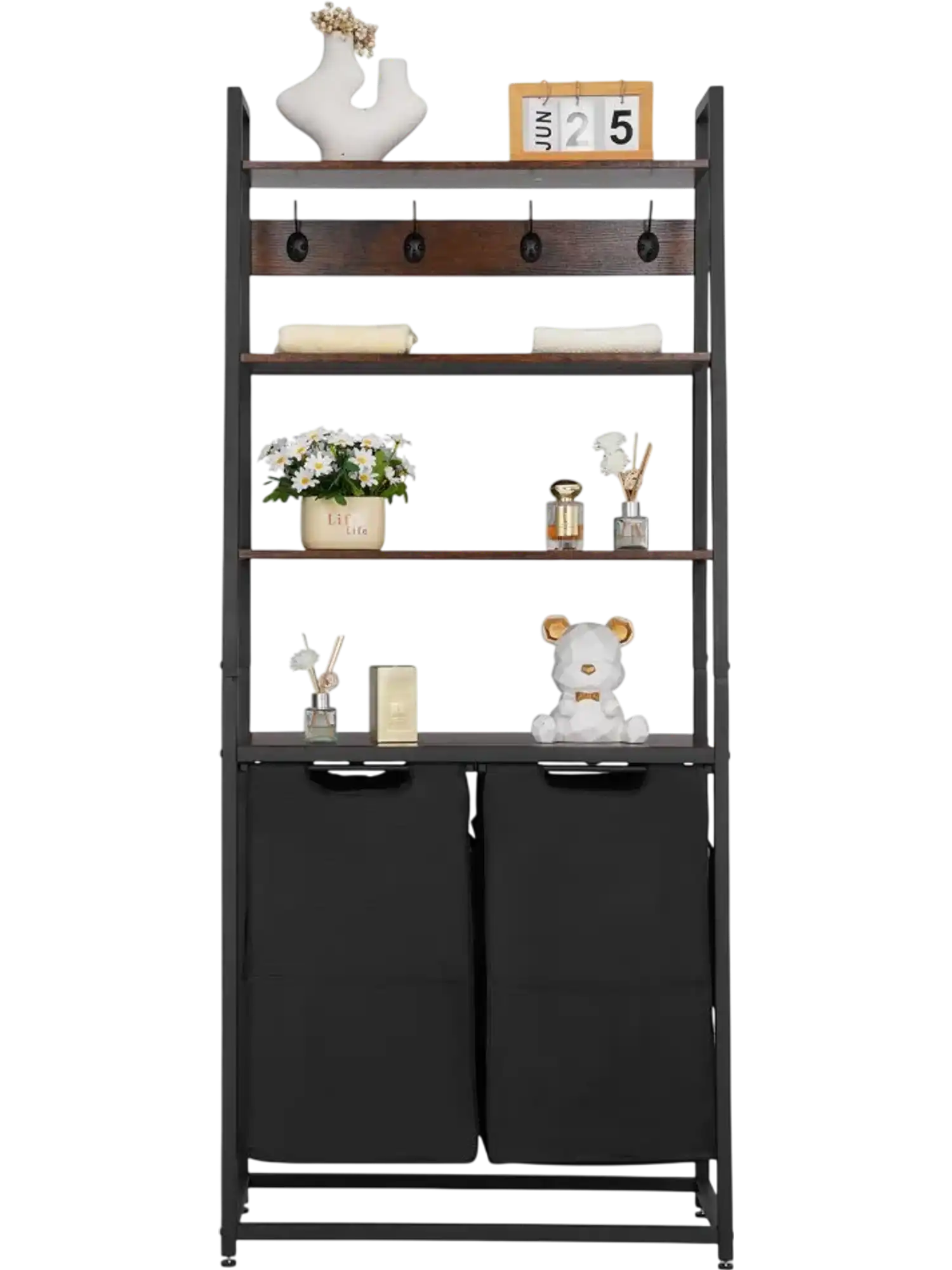 Vevor Laundry Sorter 4-Tier 2-Section Tall Hamper with Shelves and Hooks New