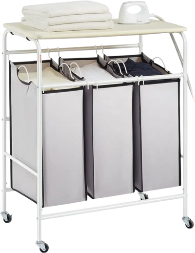 Vevor Laundry Sorter Cart 3-Section with Ironing Board New
