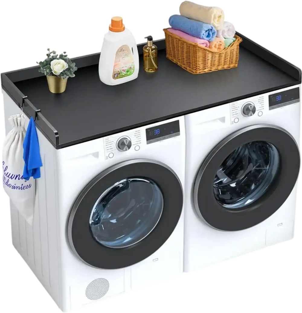 VEVOR Washer Dryer Countertop, 54" x 27" Wooden Washer and Dryer Countertop, Water-Resistant Laundry Machine Topper Cover with Anti-Slip Pads, for Laundry Room Organization and Storage, Black