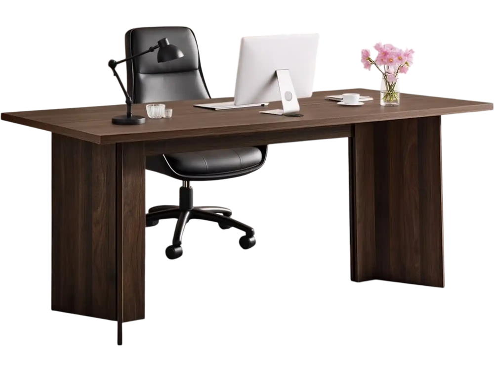 VEVOR 63 in Executive Desk, Large Modern Rectangle Office Table, Heavy Duty Wooden Executive Table with Cable Connection Hole, 250 LBS Load Capacity, Easy Assembly, for Work Study Writing, Walnut