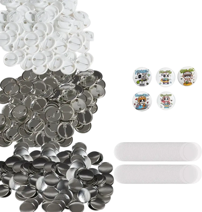 VEVOR 500 Sets 1.25 inch 32mm Pin Back Button Parts, DIY Round Button Badge Parts, Set Includes Metal Top, Plastic/Metal Button, Clear Film, and Blank Paper For Gifts Presents, Machine NOT Included