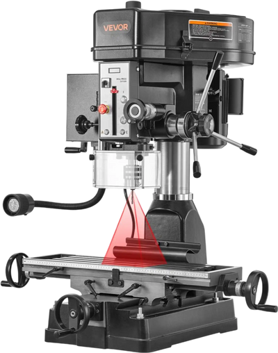 VEVOR 15.875-Inch Mill Drill Machine, 2 HP, Benchtop Milling Drill Press, 150-2560 RPM Adjustable Speed, with Rotating Vise, Laser and Work Light, Milling Drilling Machine, for Woodworking Light Metal