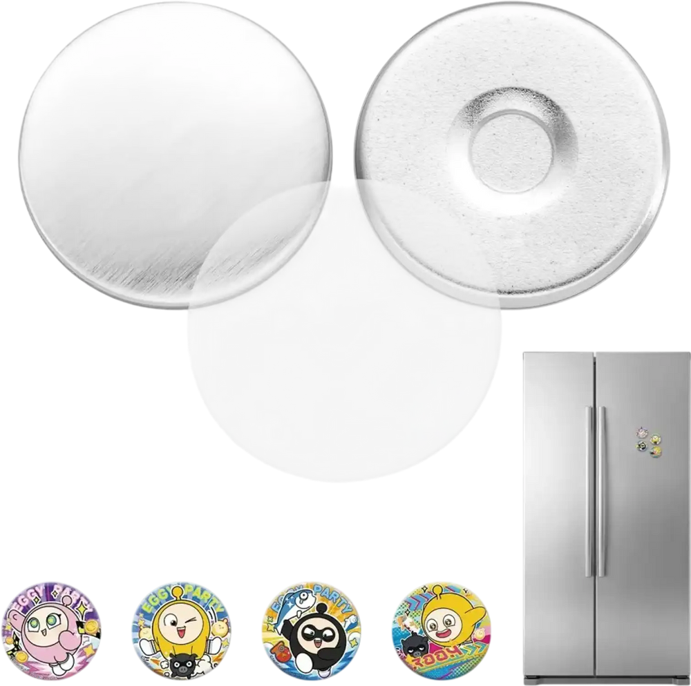 VEVOR Button Maker Supplies 50 Sets 0.98 in / 25 mm Refrigerator Magnets, Button Parts with Magnetic Backs, Metal Shells, Clear Mylar Films, and Blank Circle Papers, for Home DIY and Kitchen Decor