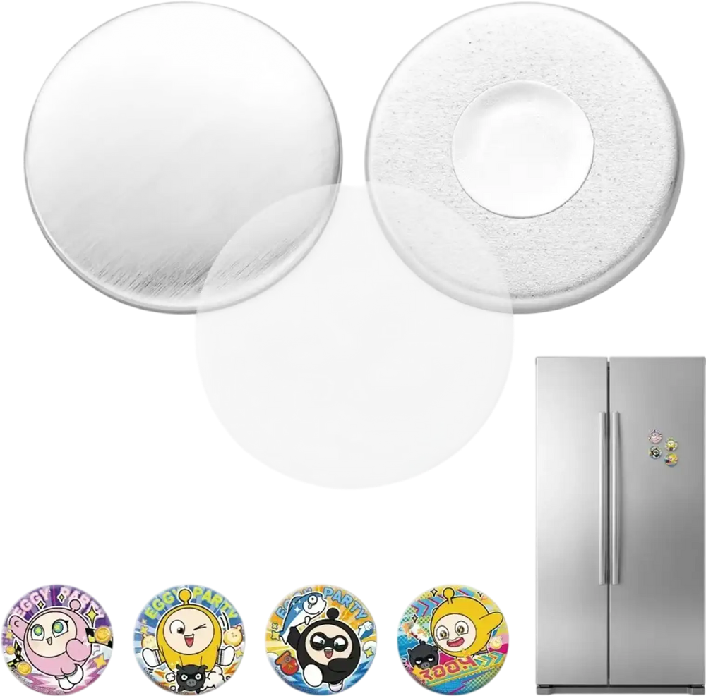VEVOR Button Maker Supplies 50 Sets 1.26 in / 32 mm Refrigerator Magnets, Button Parts with Magnetic Backs, Metal Shells, Clear Mylar Films, and Blank Circle Papers, for Home DIY and Kitchen Decor