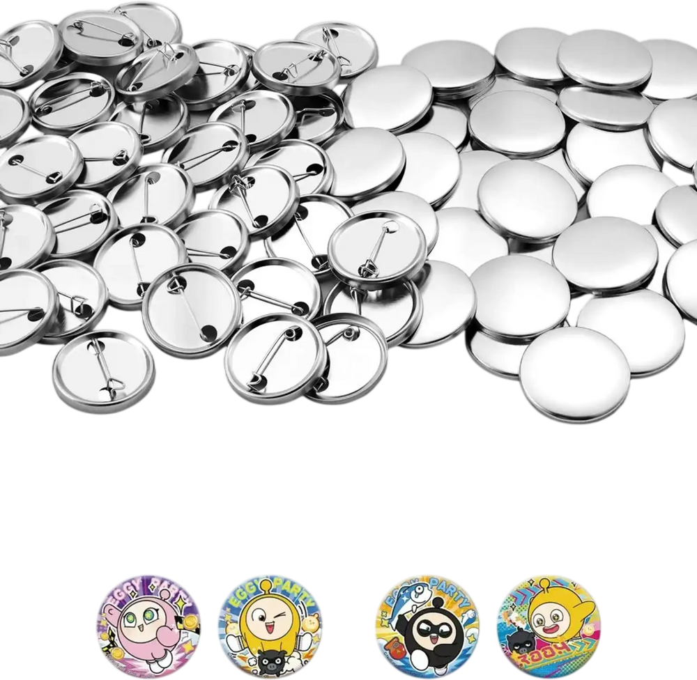 VEVOR Button Maker Supplies 200 Sets 1.26 in / 32 mm Pin Back Button Parts, with Metal Backs, Metal Shells, Clear Mylar Films, and Blank Circle Papers, for Home DIY, School Events, and Custom Studio