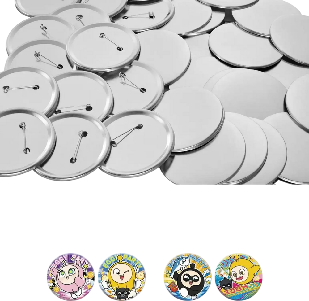 VEVOR Button Maker Supplies 100 Sets 2.95 in / 75 mm Pin Back Button Parts, with Metal Backs, Metal Shells, Clear Mylar Films, and Blank Circle Papers, for Home DIY, School Events, and Custom Studio
