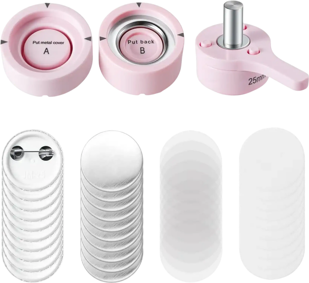 VEVOR Button Maker Mold with Supplies 0.98 in / 25 mm Interchangeable Mold, for VEVOR Magnetic Fast-Change Button Maker Machine, with 100 Backs, Shells, Clear Films, and 20 Blank Circle Papers