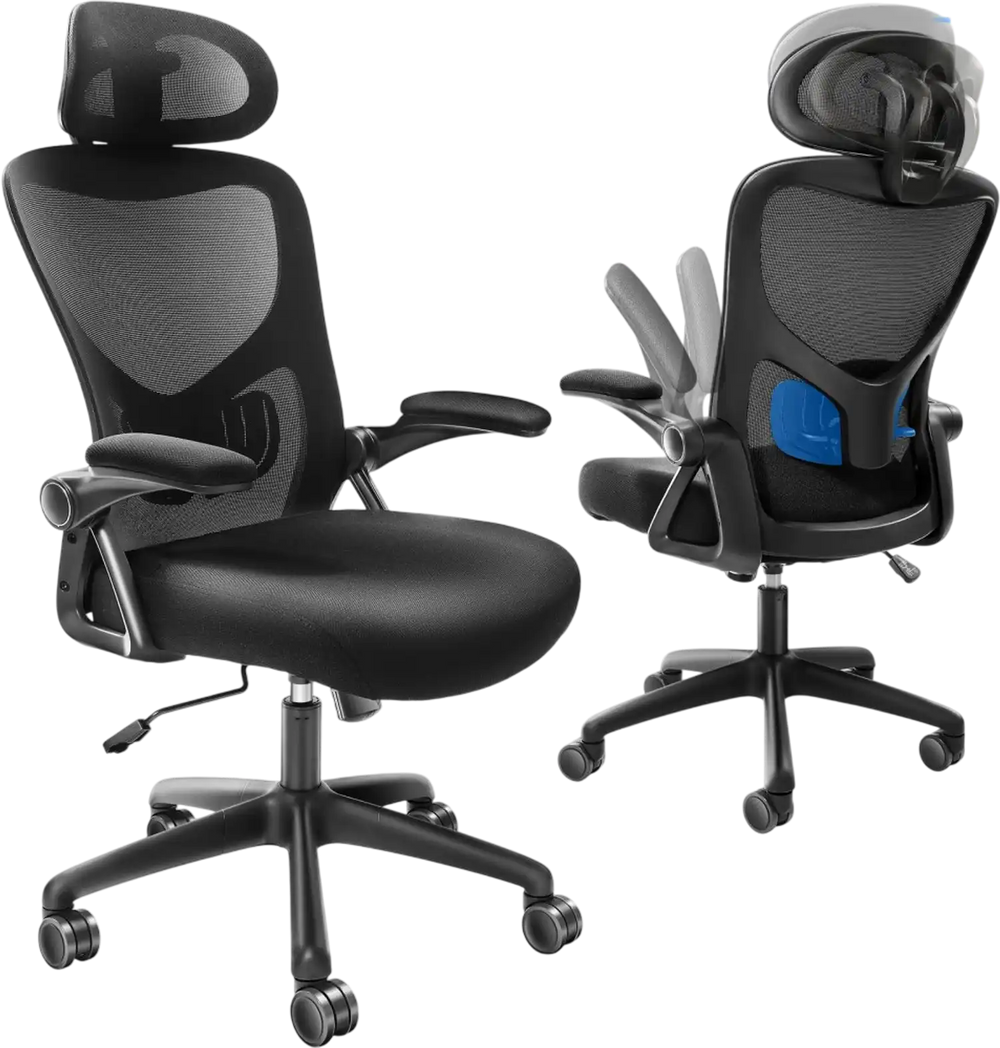 VEVOR Office Chair with Adjustable Lumbar Support, High Back Ergonomic Desk Chair with Adjustable Headrest, Ergonomic Office Chair Backrest with 2D Armrest, Computer Chair for Home, Office