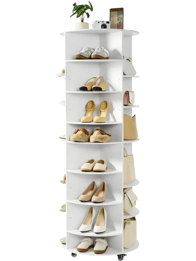 VEVOR 7 Tier Rotating Shoe Rack Tower with Adjustable Shelves, Movable 360° Spinning Carousel Display with Wheels, Lazy Susan Organizer Closet for Bedroom, Living Room, Entryway, Closet, White
