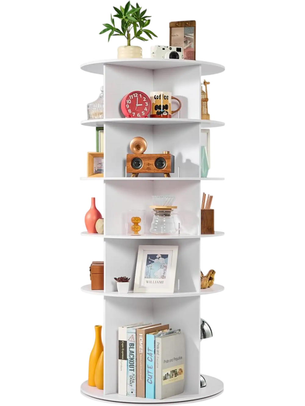 VEVOR 5 Tiers Rotating Shoe Rack Tower, 360° Spinning Shoe Rack, Revolving Storage Round Carousel Display, Freestanding Lazy Susan Organizer Display for Bedroom, Living Room, Entryway, Closet, White