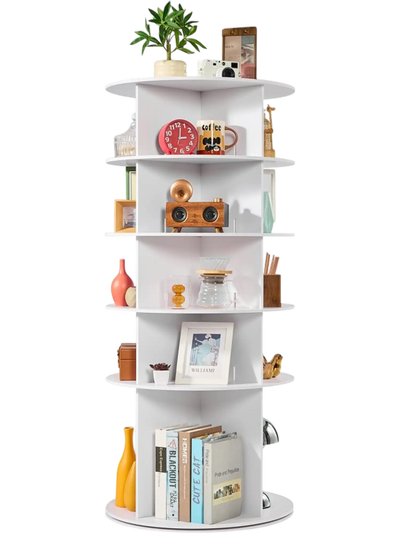 VEVOR 5 Tiers Rotating Shoe Rack Tower, 360° Spinning Shoe Rack, Revolving Storage Round Carousel Display, Freestanding Lazy Susan Organizer Display for Bedroom, Living Room, Entryway, Closet, White