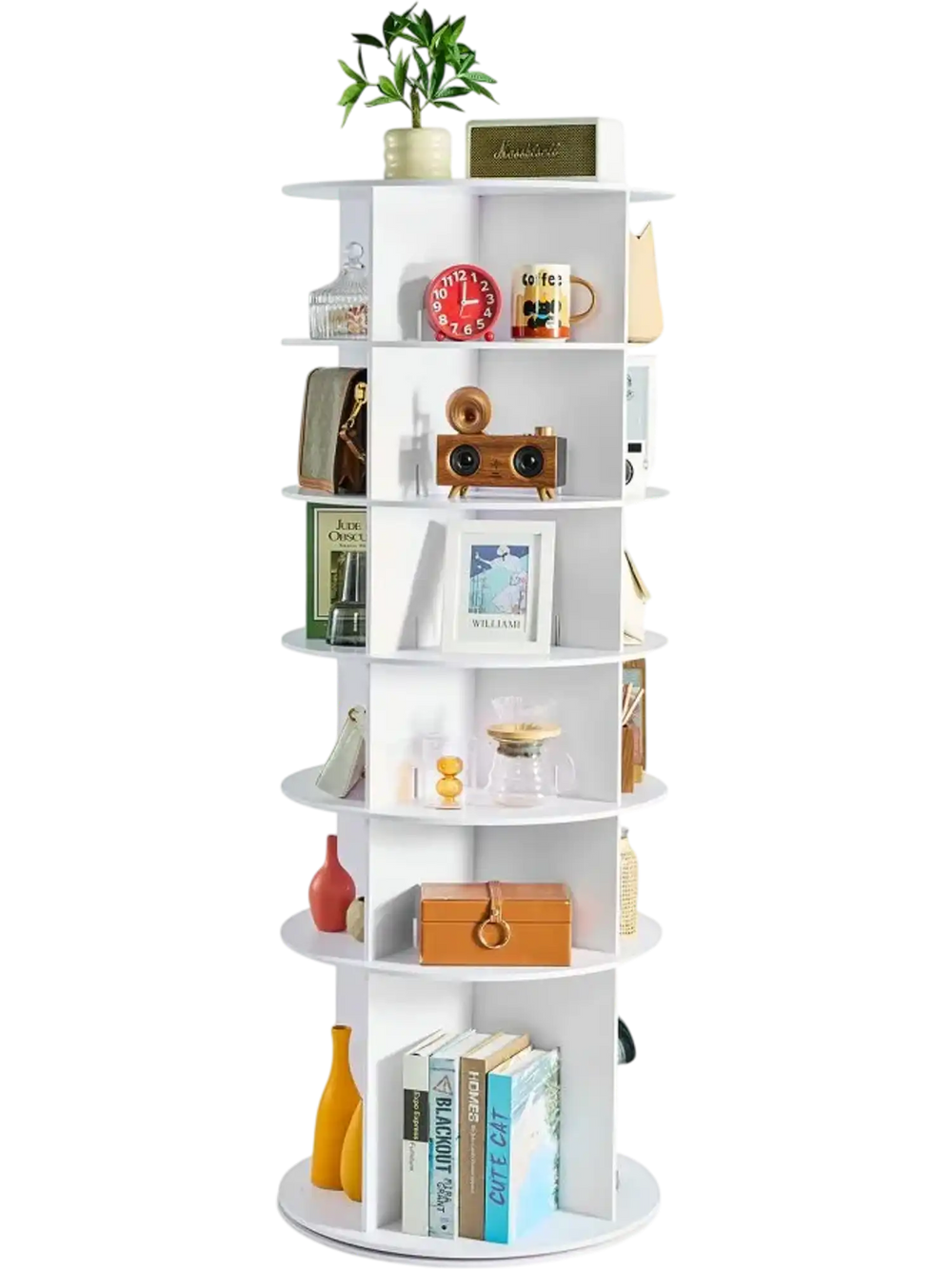VEVOR 6 Tiers Rotating Shoe Rack Tower, 360° Spinning Shoe Rack, Revolving Storage Round Carousel Display, Freestanding Lazy Susan Organizer Display for Bedroom, Living Room, Entryway, Closet, White