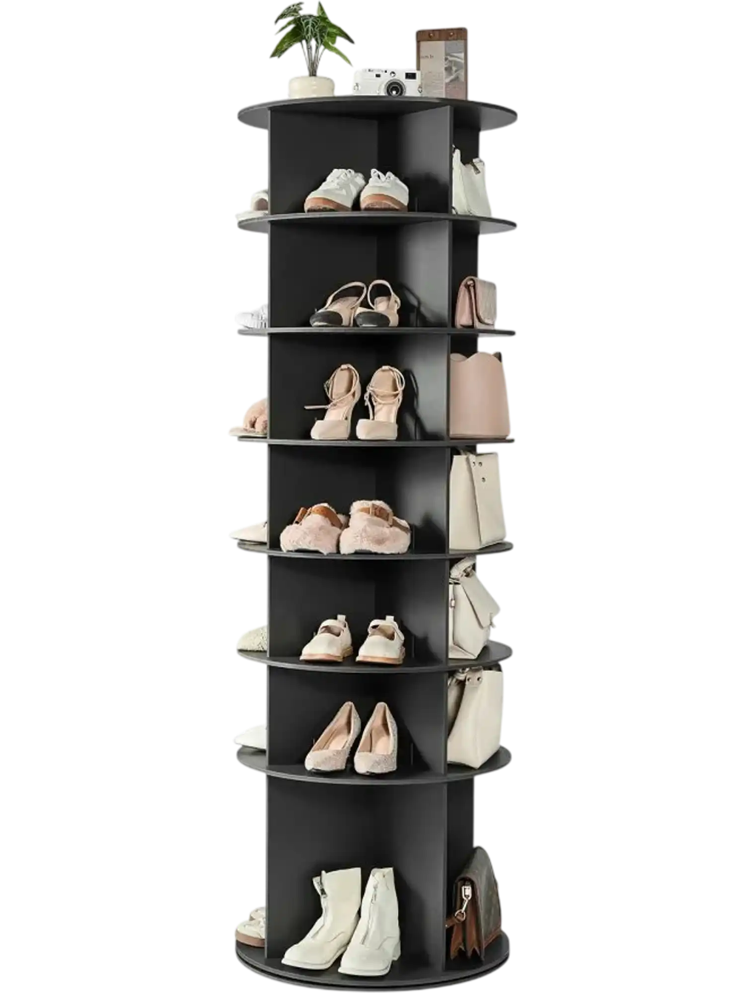 Vevor Rotating Shoe Rack 7-Tier 360° Spinning Storage Tower Black New