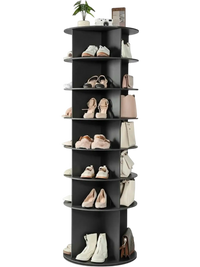 VEVOR 7 Tiers Rotating Shoe Rack Tower, 360° Spinning Shoe Rack, Revolving Storage Round Carousel Display, Freestanding Lazy Susan Organizer Display for Bedroom, Living Room, Entryway, Closet, Black