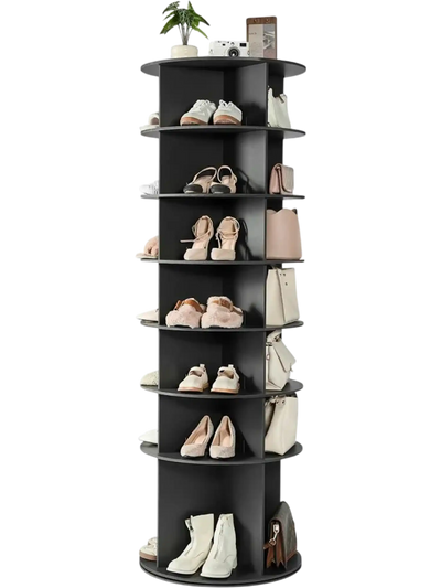 VEVOR 7 Tiers Rotating Shoe Rack Tower, 360° Spinning Shoe Rack, Revolving Storage Round Carousel Display, Freestanding Lazy Susan Organizer Display for Bedroom, Living Room, Entryway, Closet, Black