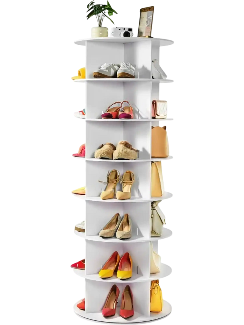 VEVOR 7 Tiers Rotating Shoe Rack Tower, 360° Spinning Shoe Rack, Revolving Storage Round Carousel Display, Freestanding Lazy Susan Organizer Display for Bedroom, Living Room, Entryway, Closet, White