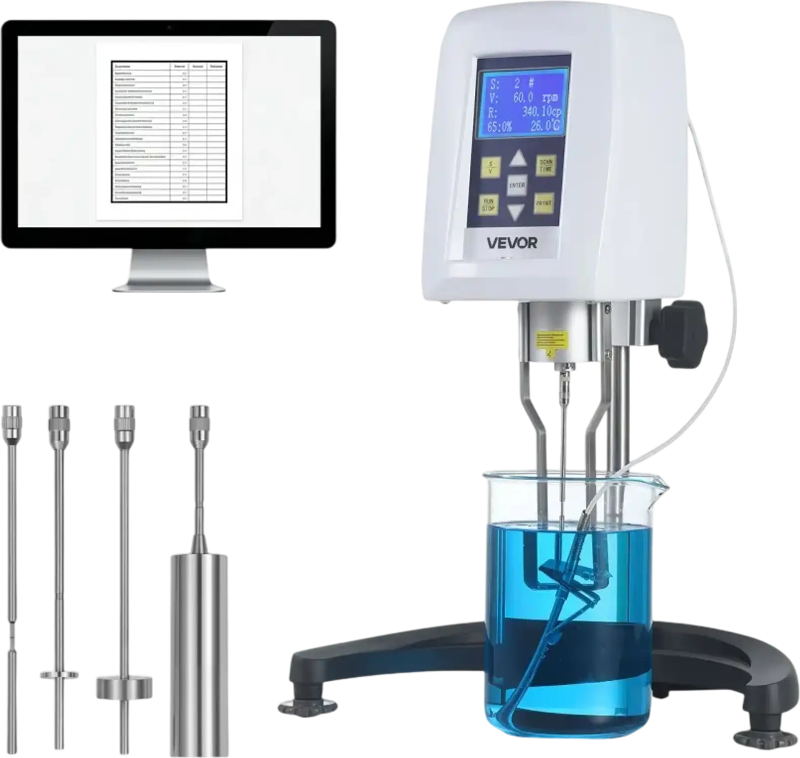 Vevor Viscometer Digital Rotary Viscometer with 4 Rotors and Temperature Probe New