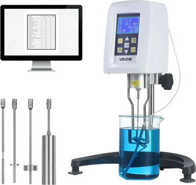 VEVOR Digital Rotary Viscometer, 10-100,000 mPa.s(cP), ±2% Accuracy, 100-240V Digital Rotational Viscosity Meter with 4 Rotors and Temperature Probe, LCD Display, Lab Viscometer for Fluid Testing