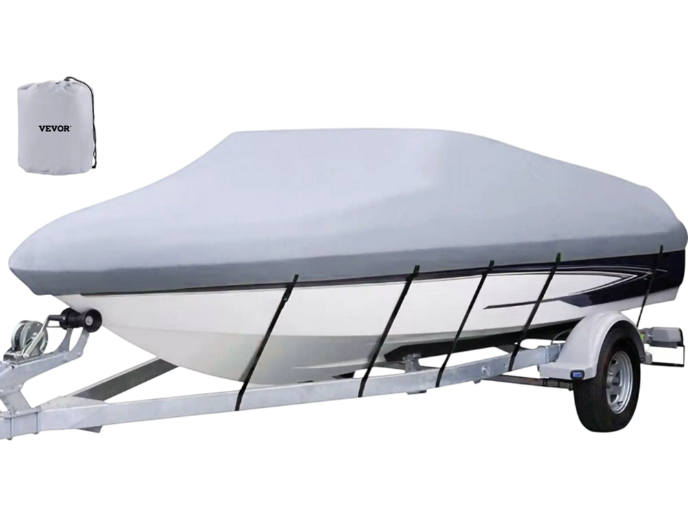 VEVOR Waterproof Boat Cover, 25'-28' Trailerable Boat Cover, Beam Width up to 118" v Hull Cover Heavy Duty 600D Marine Grade Polyester Mooring Cover for Fits V-Hull Boat with 5 Tightening Straps