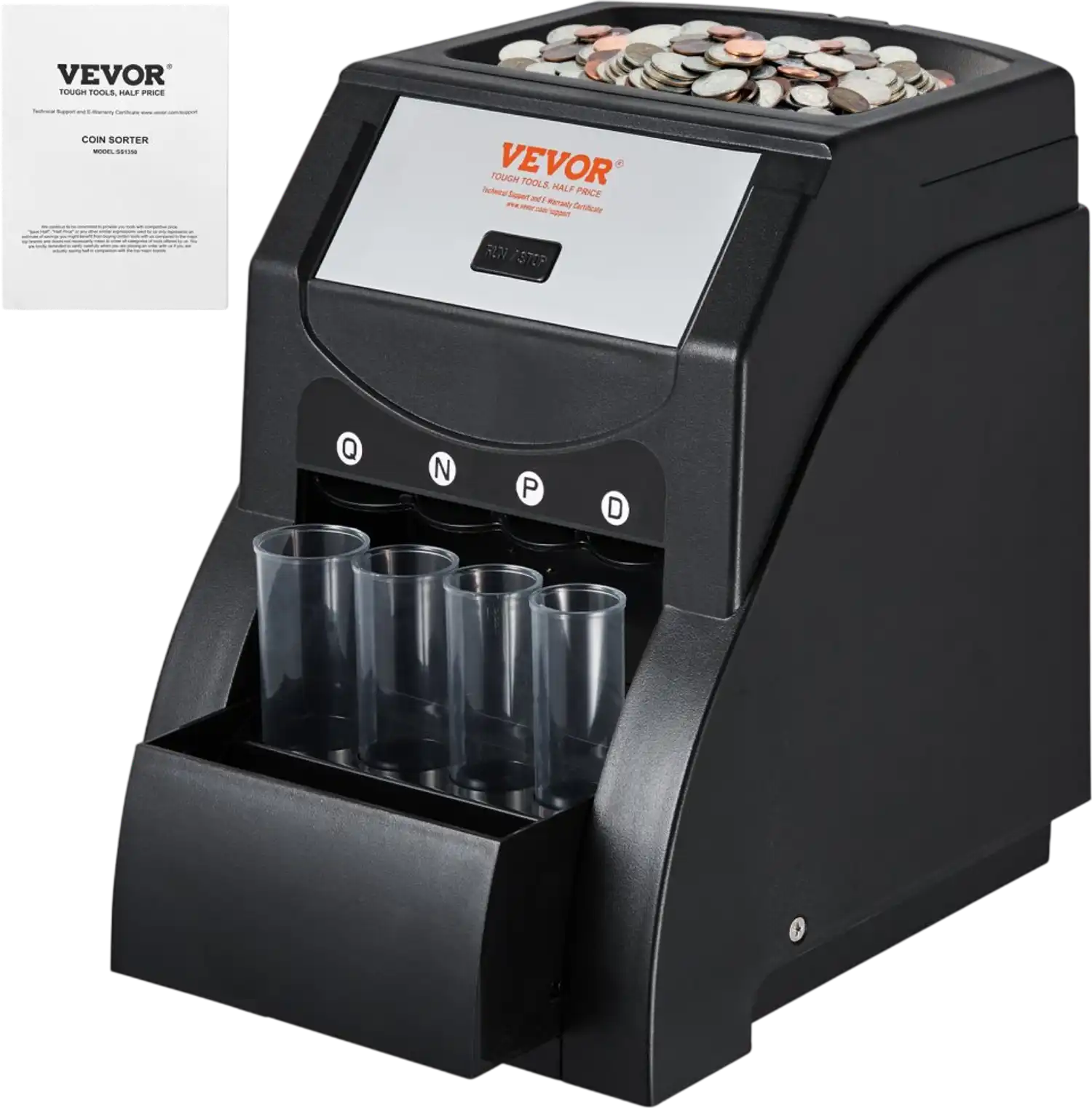 Vevor Coin Sorter USD Coin Counter Wrapper and Roller 230 Coins/Min 4 Coin Tubes Black New