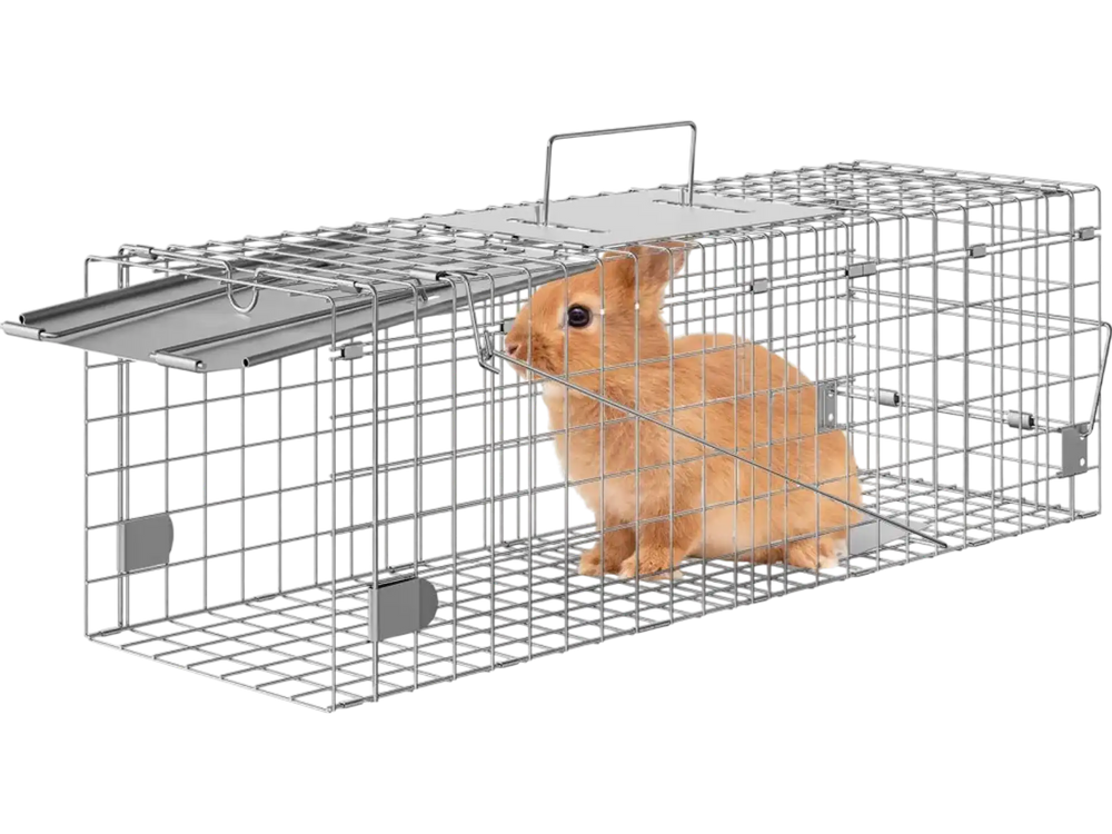 VEVOR Live Animal Cage Trap, 24" x 8" x 8" Humane Cat Trap Galvanized Iron, Folding Animal Trap with Handle for Rabbits, Stray Cats, Squirrels, Raccoons, Groundhogs and Opossums