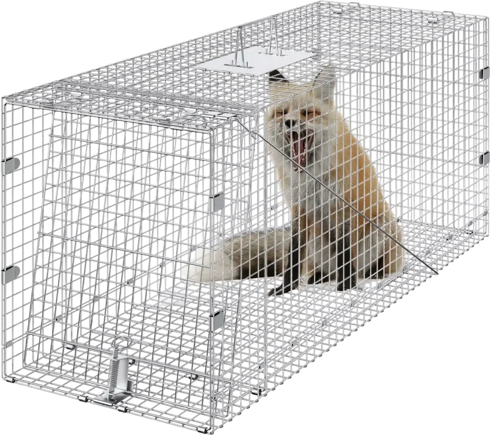 VEVOR Live Animal Cage Trap, 42" x 16" x 18" Humane Cat Trap Galvanized Iron, Folding Animal Trap with Handle for Stray Dogs, Armadillos, Raccoons, Marmots, Foxes