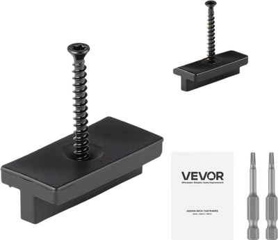 VEVOR 500PCS Hidden Deck Fasteners for Composite Decking Board, Universal Composite Clips & Plastic Hidden Fasteners with Metal Screws,Polypropylene PP Clips Works with 0.22 inch Gaps, Black