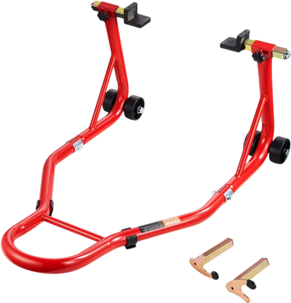 VEVOR Motorcycle Rear Wheel Stand, 850 LBS Load Capacity Heavy Duty Rear Wheel Stand with U + L Fork Swingarm Spool, Adjustabe Motorcycle Lift Jack Stand, for Suzuki Yamaha Honda Kawasaki, Red