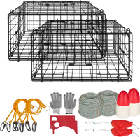 VEVOR Crab Trap, 2 Packs, 24.4x24.4x11.8 inch Heavy Duty Large Crab Pot Trap for Dungeness, Black PVC Coated Wire Mesh for Stealth, with Gauge, Red/White Float, 100ft Leaded Core Rope, and Gloves