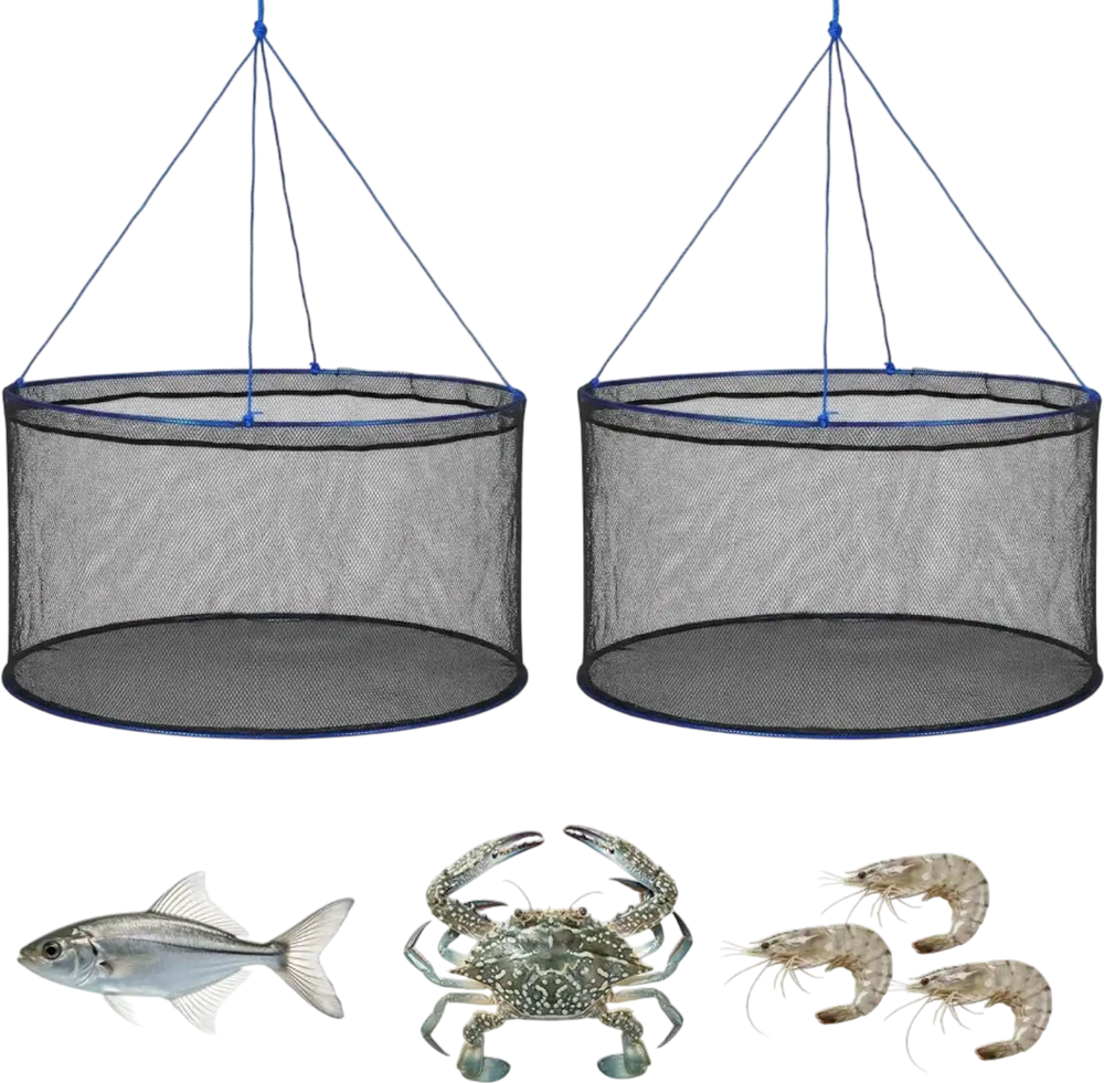 VEVOR Foldable Fishing Net, Landing Fishing Pier Nets, Portable Drop Net for Pulling up Fish, Durable and Fish-friendly, with Rope and Storage Bag, for Minnows, Crawfish, Shrimp, Crab