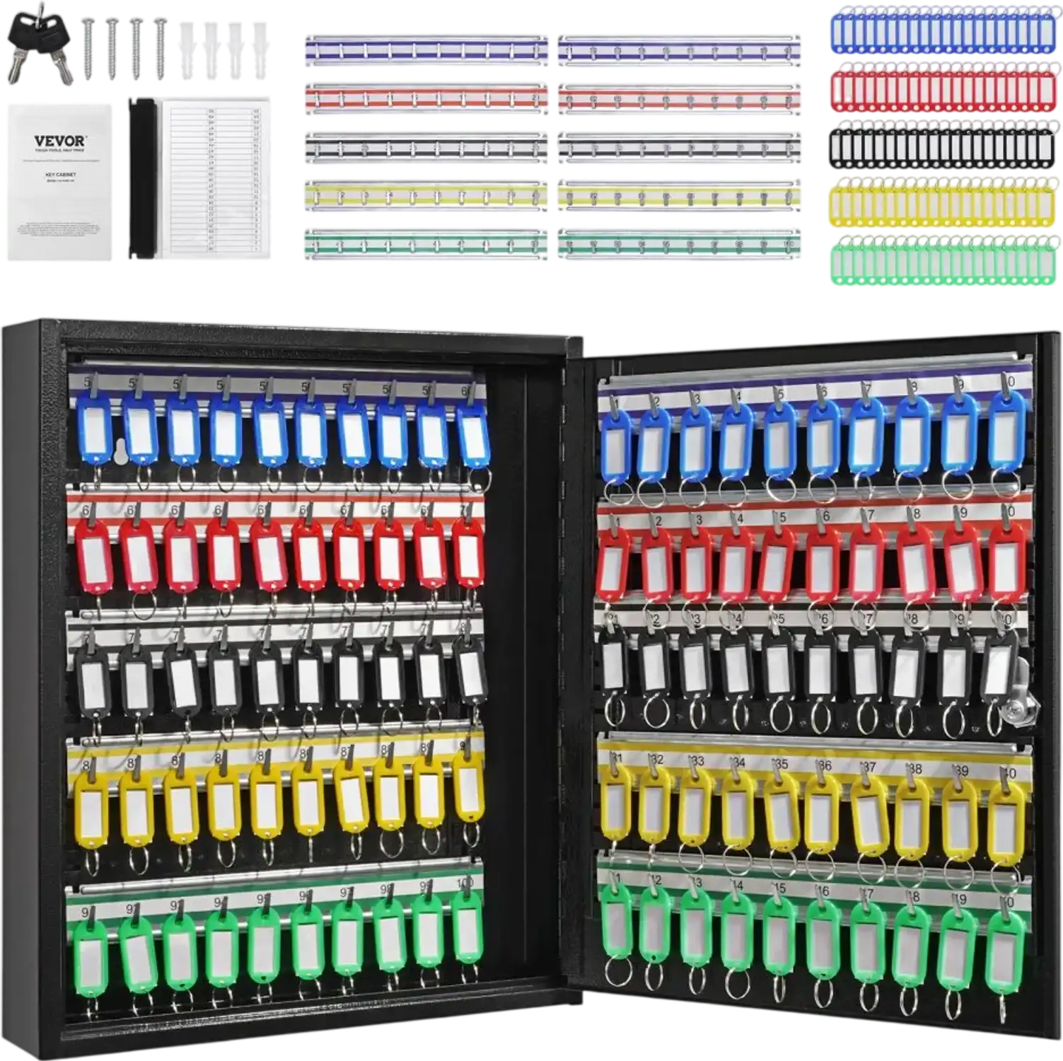 Vevor Key Cabinet 100-Key Wall-Mount Security Lock Box New