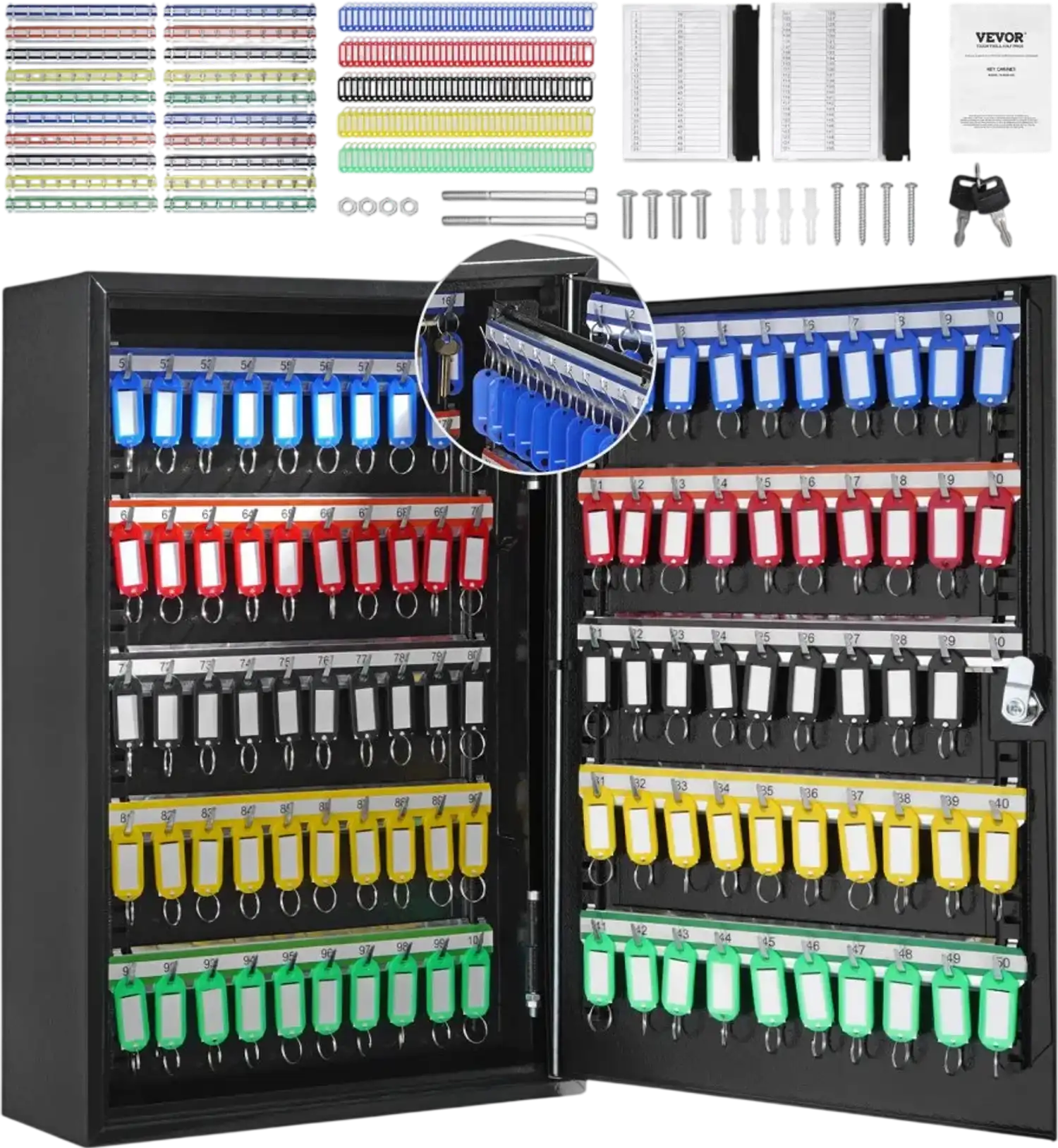 Vevor Key Cabinet 200-Key Wall-Mount Steel Lock Box New