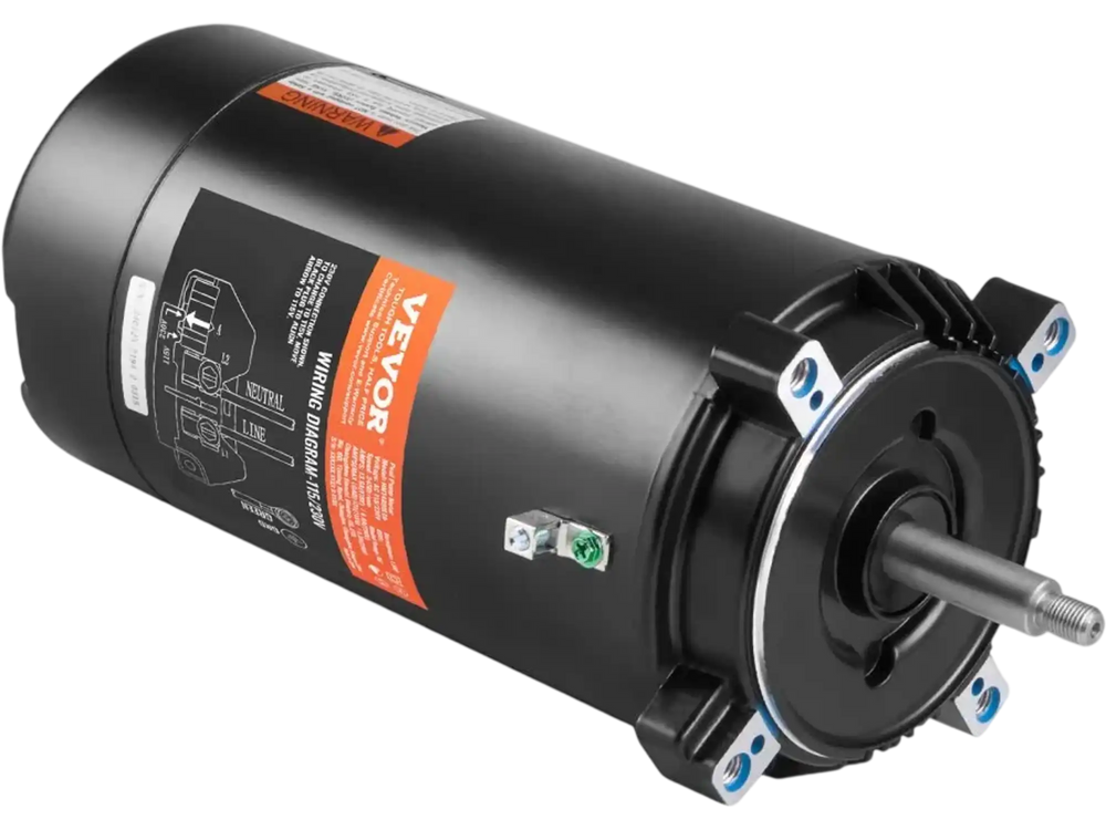 VEVOR 1.5 HP Pool Pump Motor, 56J Frame, 115V(13.6 Amps)/230V(6.8 Amps) 3450 RPM, 60Hz, 1.3 Service Factor, 90μF/250V Capacitor, CCW Rotation Round Flange Replacement Motor