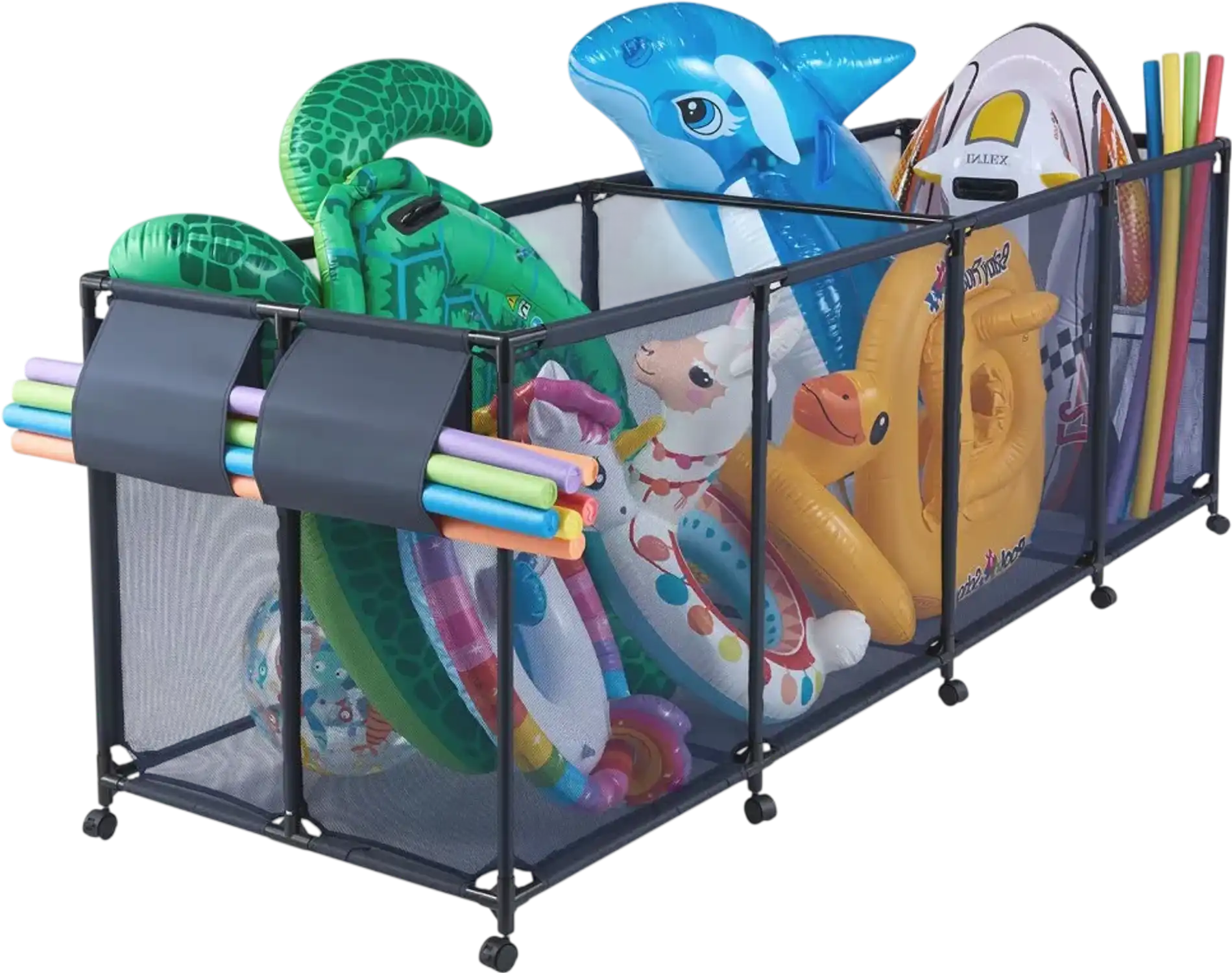 Vevor Pool Storage Bin Rolling Pool Float Organizer with Side Pockets & Noodles Holder 103