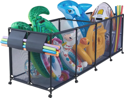 Vevor Pool Storage Bin Rolling Pool Float Organizer with Side Pockets & Noodles Holder 103
