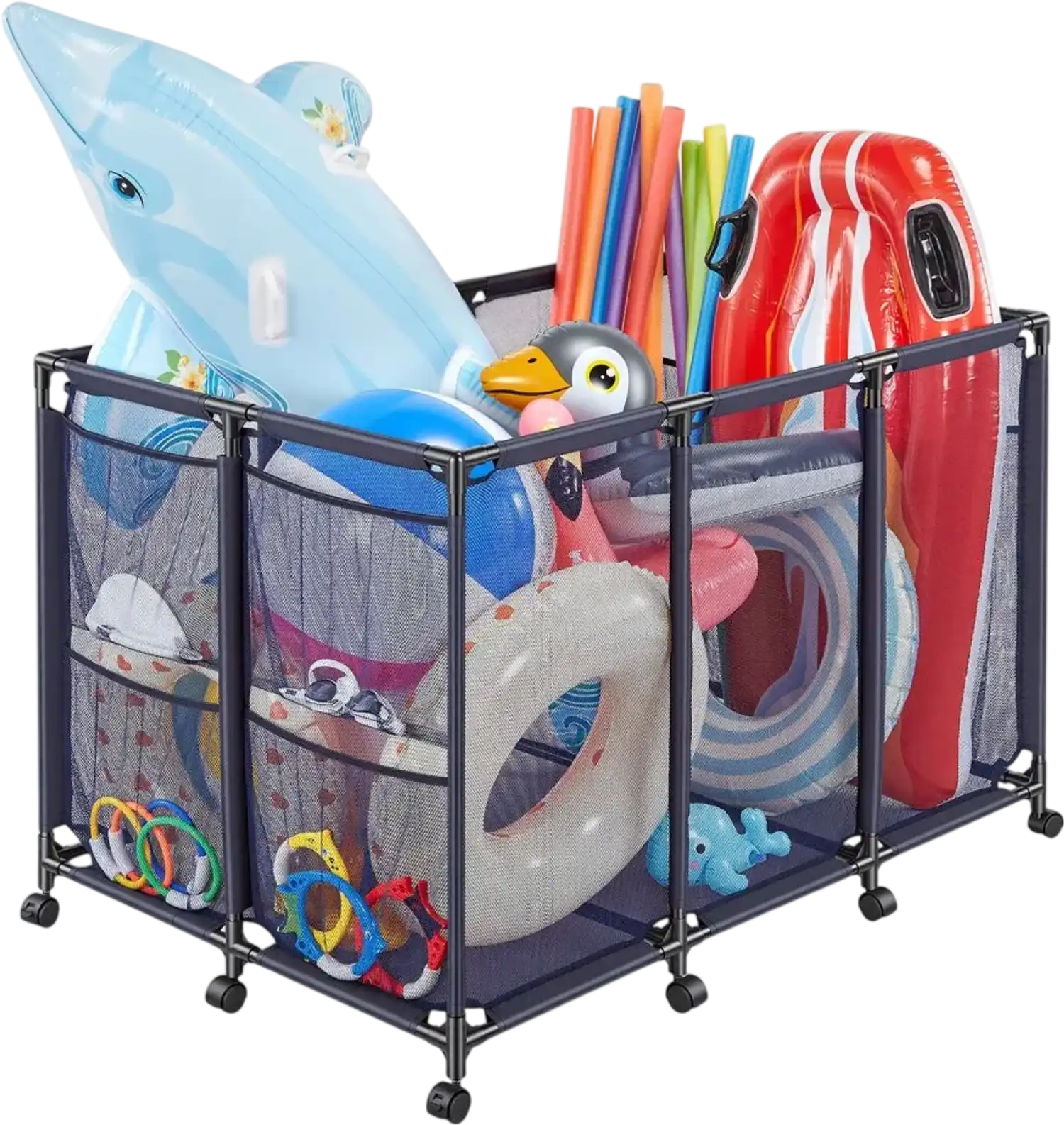 Vevor Pool Storage Bin Rolling Pool Float Organizer with Side Pockets & Casters New