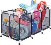 VEVOR Pool Storage Bin, 62.6 x 32 x 36 in, Rolling Pool Float Storage Organizer with Side Pockets & Casters, Durable Plastic Frame, Poolside Toys Noodles Holder Mesh Basket for Swimming Pools