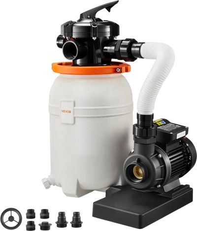 VEVOR 10 in Sand Filter Pump for Above Ground Pool, 0.33 HP 3000 GPH, Swimming Pool Sand Filter Pump with Pre-Assembled Core & Leak-Resistant Design, 6-Way Valve, High-Efficiency Filtration for Pools