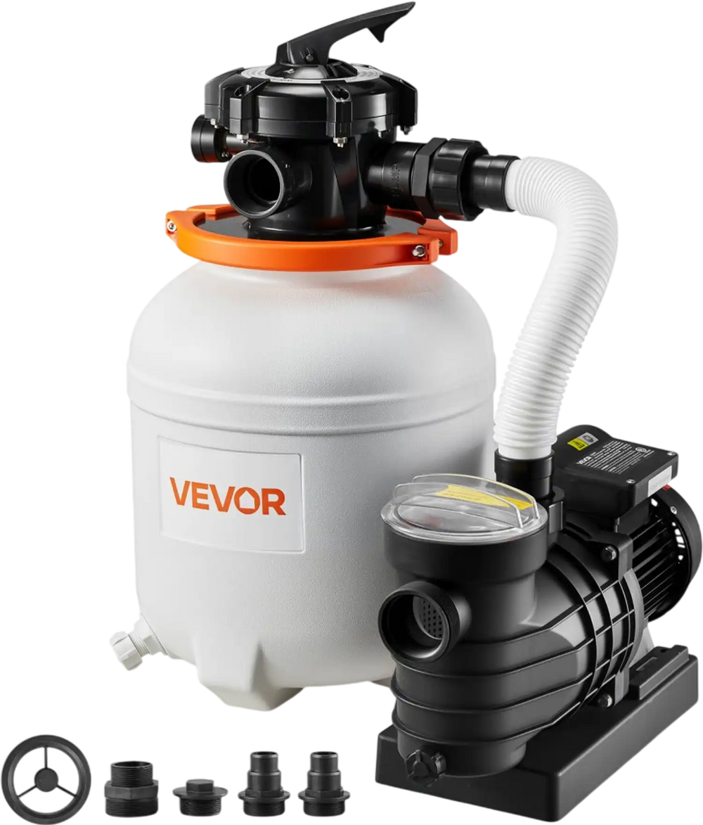 VEVOR 12 in Sand Filter Pump for Above Ground Pool, 0.33 HP 3000 GPH, Swimming Pool Sand Filter Pump with Pre-Assembled Core & Leak-Resistant Design, 6-Way Valve, High-Efficiency Filtration for Pools