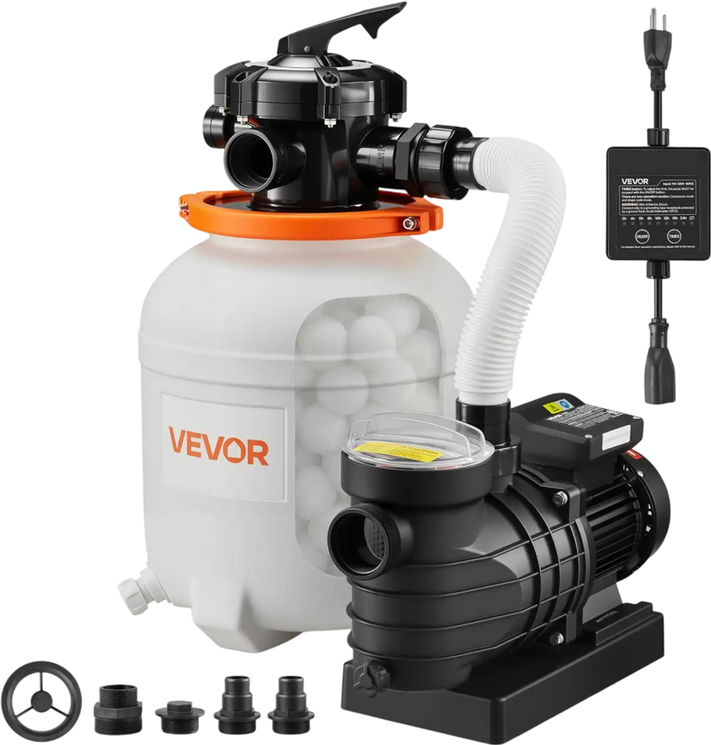 VEVOR FlashPure Sand Filter Pump, 12 in for Above Ground Pool, 0.5 HP 3000 GPH, Swimming Pool Filter System with Timer, 6X Faster Filtration, Media Installed, Leak-Resistant, Ready to Use Out of Box