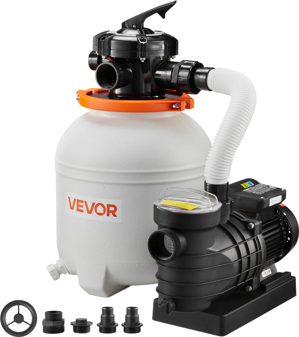 VEVOR 13 in Sand Filter Pump for Above Ground Pool, 0.75 HP 3500 GPH, Swimming Pool Sand Filter Pump with Pre-Assembled Core & Leak-Resistant Design, 6-Way Valve, High-Efficiency Filtration for Pools