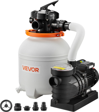 VEVOR 13 in Sand Filter Pump for Above Ground Pool, 0.75 HP 3500 GPH, Swimming Pool Sand Filter Pump with Pre-Assembled Core & Leak-Resistant Design, 6-Way Valve, High-Efficiency Filtration for Pools